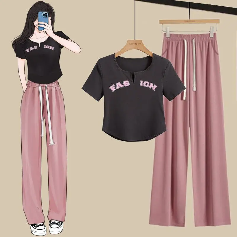 summer new fashion suit female design sense short section top short-sleeved t-shirt ice silk wide-legged pants two-piece
summer new fashion suit female design sense short section top short-sleeved t-shirt ice silk wide-legged pants two-piece