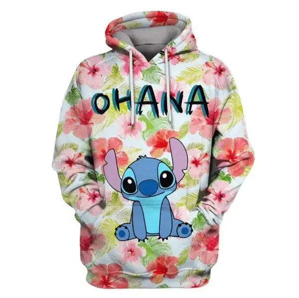 

2024 Disney Stitch Unifinz DN Hoodie Stitch Men and Women Hoodie Stitch Ohana Flowers Pink Hoodie