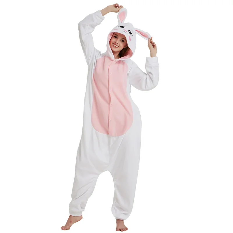 

Милые кигуруми в виде кролика для женщин и девочек, цельная Пижама, флисовые комбинезоны в виде кролика для взрослых, костюм для косплея животных, одежда для сна на день рождения