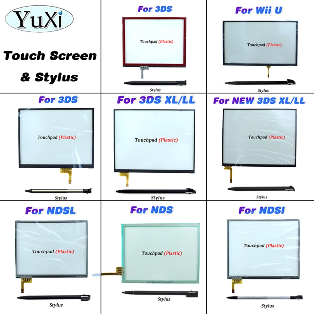 

1Set LCD Touch Screen Digitizer Panel With Stylus For NEW 3DS XL LL Protector Lens Replacement For Wii U For NDSL NDSI