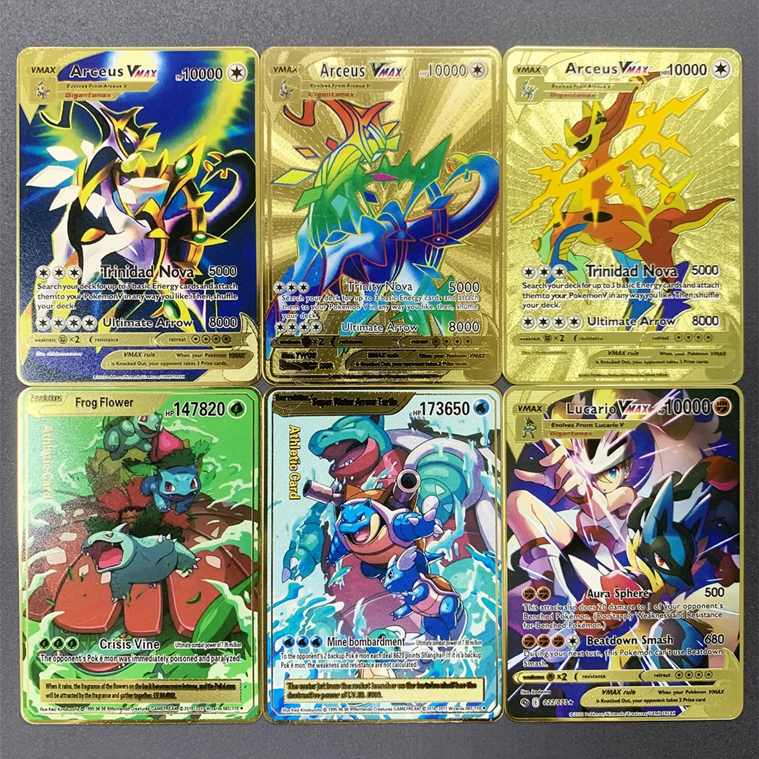 

10000 Arceus Vmax DIY Golden Pokemon Metal Cards English in Iron Pokmo Letters Pikachu Mewtwo GX Kids Gift Game Collection Card