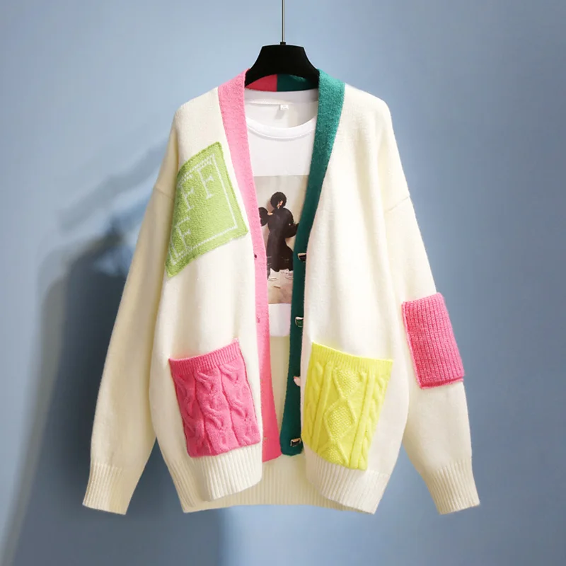 Colorful Pocket Patchwork Knitted Women Sweater Cardigan Winter New 2022 V-Neck Thicken Warm Loose Casual Female Outwear Coats
Colorful Pocket Patchwork Knitted Women Sweater Cardigan Winter New 2022 V-Neck Thicken Warm Loose Casual Female Outwear Coats