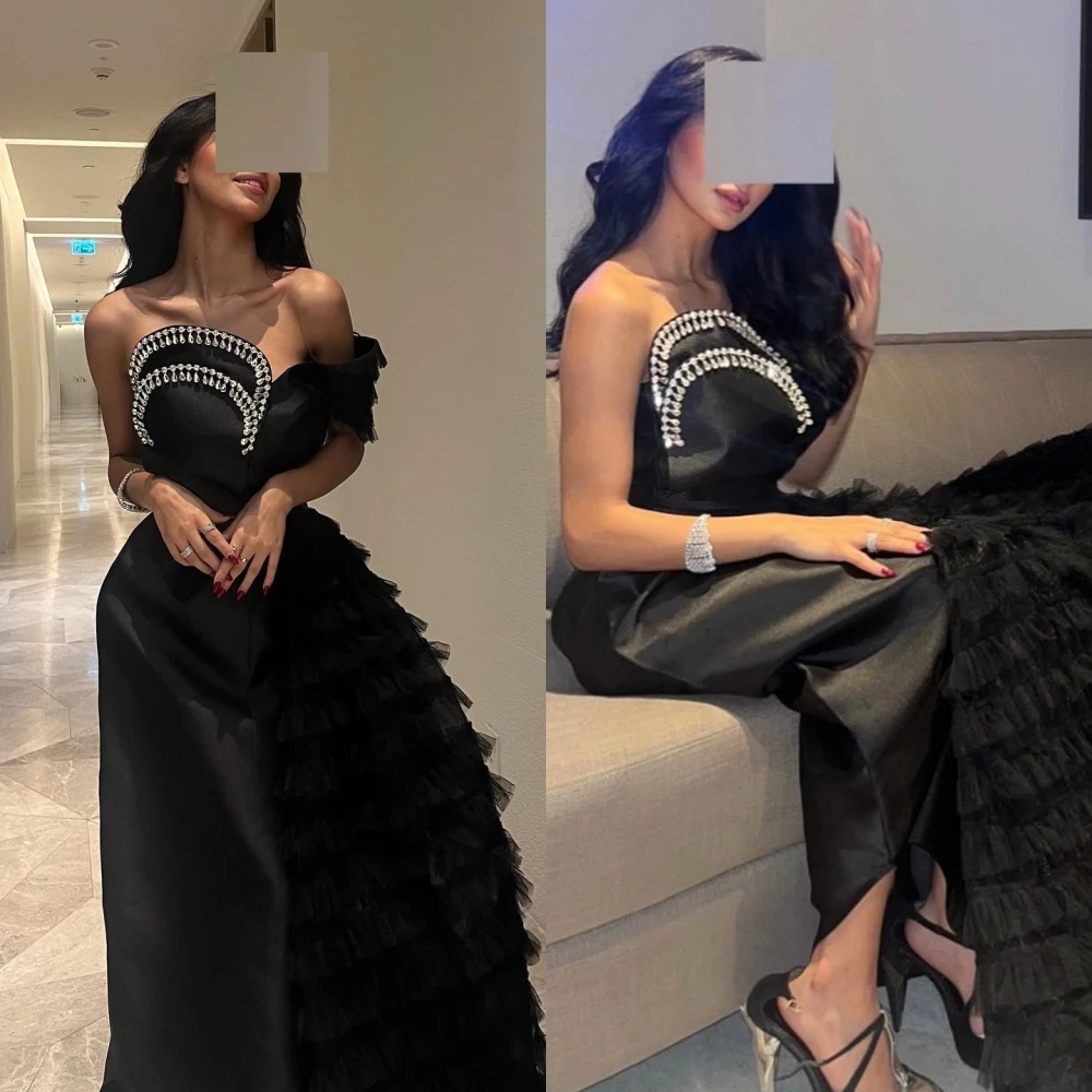 

Prom Dress Saudi Arabia Jersey Beading Draped Pleat Homecoming A-line Strapless Bespoke Occasion Gown Long DressesEvening