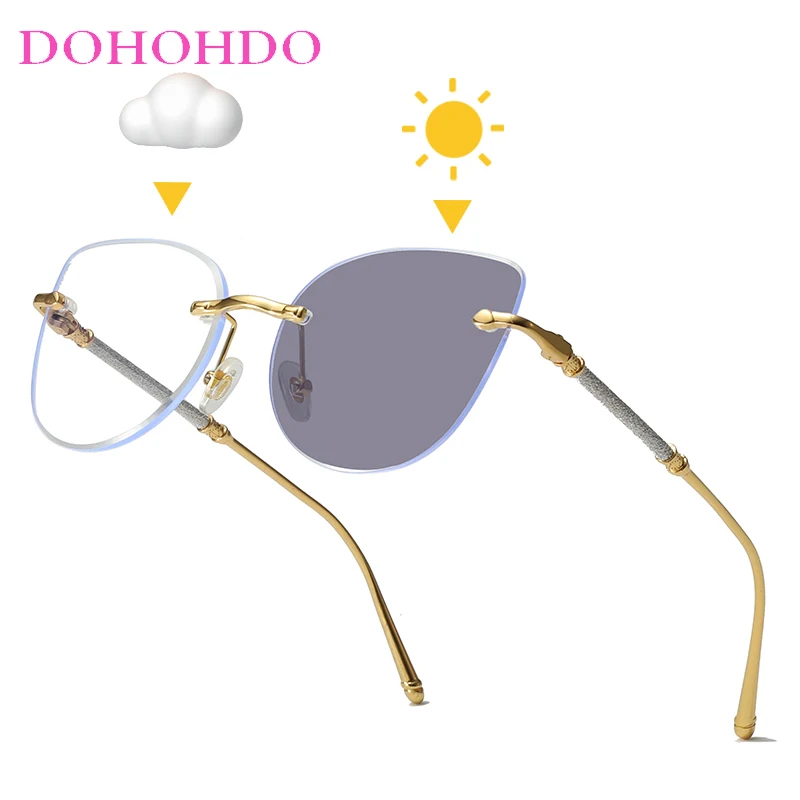 DOHOHDO Men Transparent Photochromic Sunglasses Women Glasses Rimless Cat Eye Metal Eyeglasses Frames Gafas De Sol Para Mujeres
DOHOHDO Men Transparent Photochromic Sunglasses Women Glasses Rimless Cat Eye Metal Eyeglasses Frames Gafas De Sol Para Mujeres