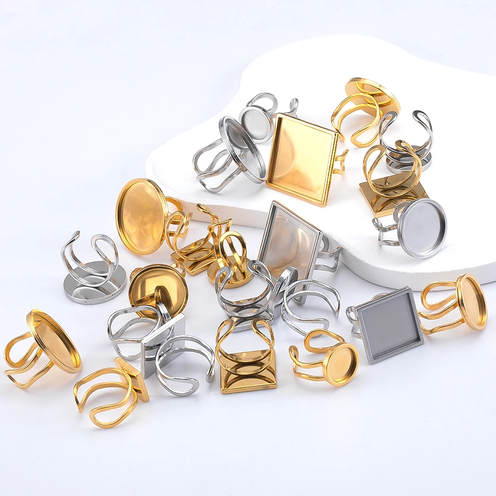 4pcs Stainless Steel Ring Base Blank Round Oval Square Cameo Ring Settings Adjustable Open Ring for Jewelry Making DIY Findings
4pcs Stainless Steel Ring Base Blank Round Oval Square Cameo Ring Settings Adjustable Open Ring for Jewelry Making DIY Findings