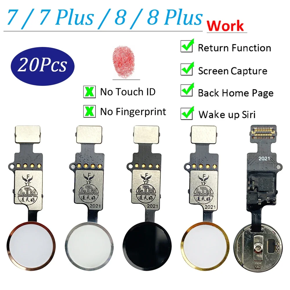 

20Pcs，Replacement For iPhone 7G 7 Plus 8G 8 5s 6 6s Plus Home Button Flex Cable Return Function Work No Touch ID Fingerprint