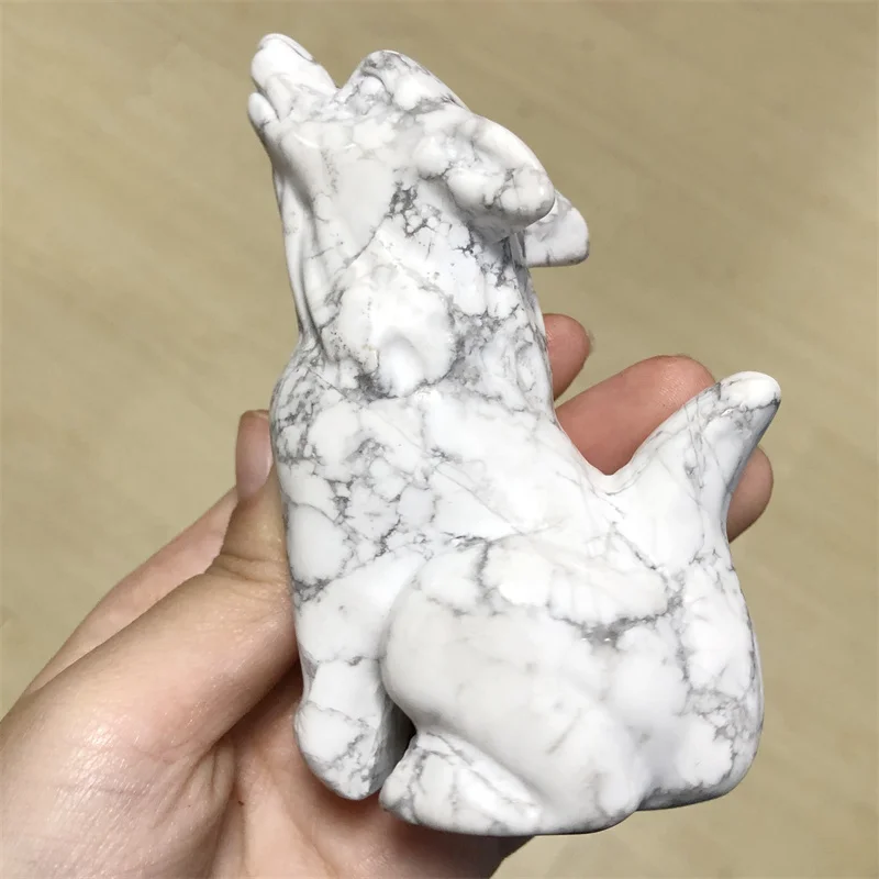 

10cm Natural Howlite Crystal Wolf Carving Animal Polished Statue Reiki Healing Energy Gemstone Crafts For Children Gift 1pcs