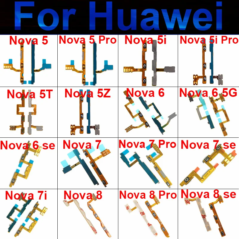

Кнопки питания и громкости для Huawei Nova 5, 6, 7, 8, 5i Pro, 5T, 5i, 5Z/ 65G, 7, 8 SE, 7i, 6SE, Боковая кнопка регулировки громкости, гибкий кабель, ленточные детали