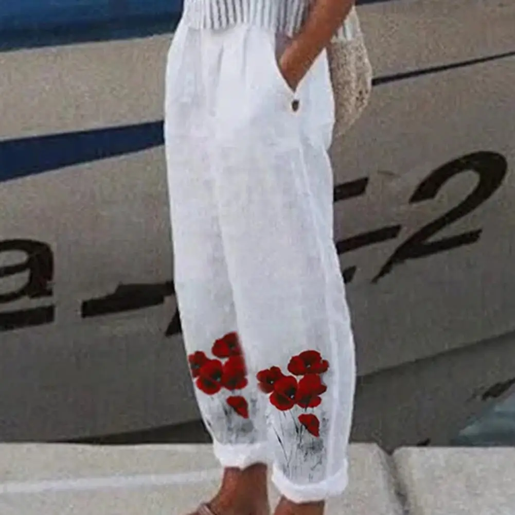 Cotton Linen Elegant Vintage Floral Printing Women Pants Elastic Waist Pockets Casual Streetwear Work Wear Loose Trousers
Cotton Linen Elegant Vintage Floral Printing Women Pants Elastic Waist Pockets Casual Streetwear Work Wear Loose Trousers