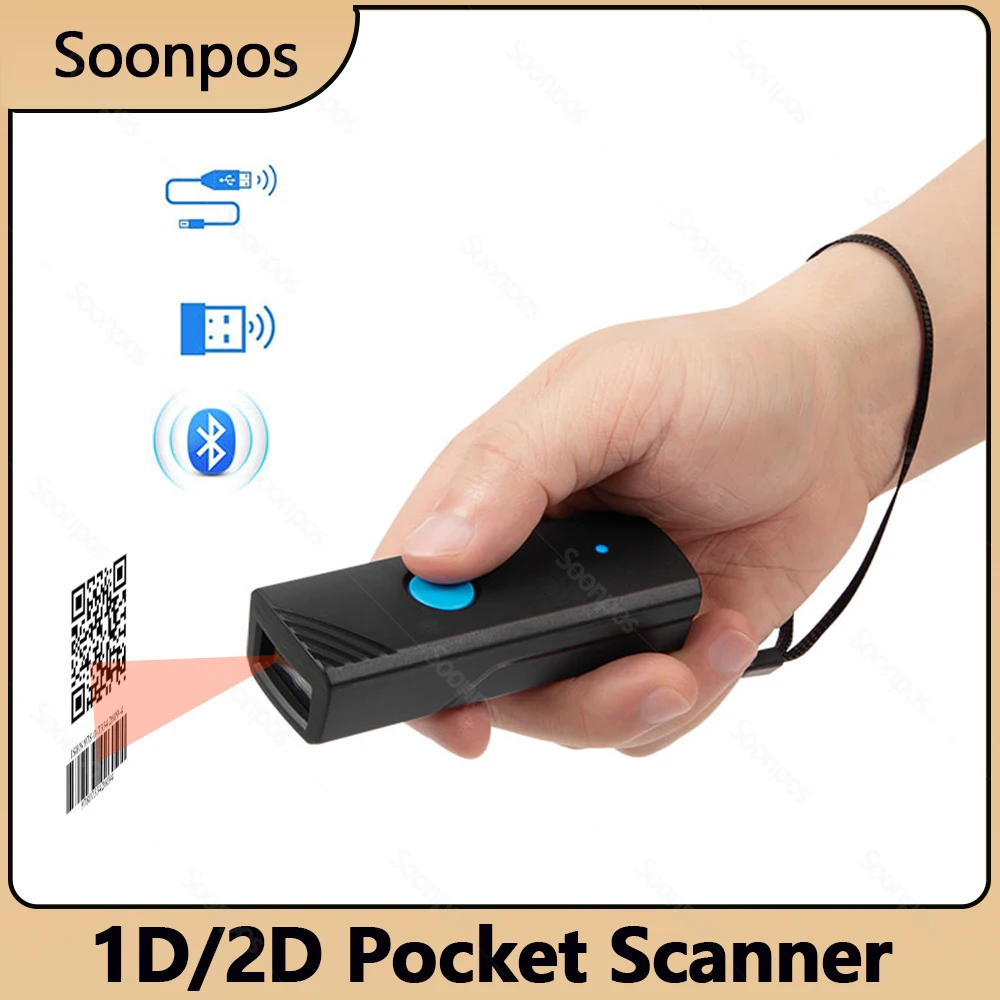 Soonpos Bluetooth 2.4G Wireless USB Pocket Barcode Scanner 1D 2D QR code Reader Supermarket Logistics Express Auto-Sensing Scan
Soonpos Bluetooth 2.4G Wireless USB Pocket Barcode Scanner 1D 2D QR code Reader Supermarket Logistics Express Auto-Sensing Scan