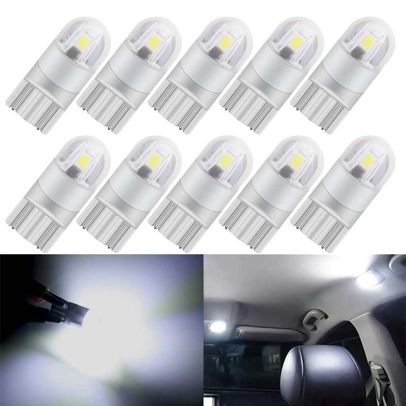 

10x 3030 2SMD Car T10 LED Bulb 12V 7000K Super Bright White 5W5 W5W LED Signal Light 194 168 Auto Wedge Side Lamp Interior deome