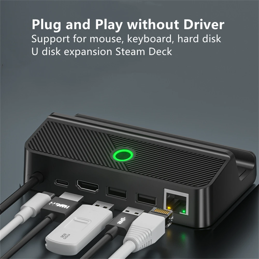 

Steam Deck Docking Station Six Ports Expansion Dock Silicone Anti Slip Base RGB Light Gigabit Ethernet Port Game Accessories