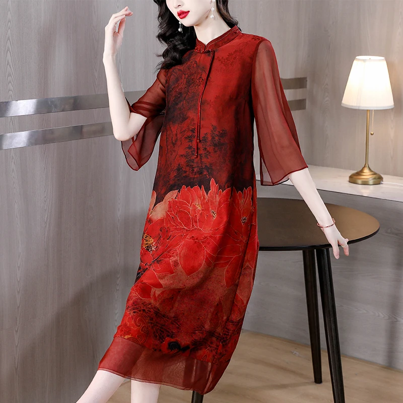 2024 Summer Red Silk Floral Luxury Wedding Dress Chinese Style Short Sleeve Loose Dress Women Korean Vintage Elegant Party Dress
2024 Summer Red Silk Floral Luxury Wedding Dress Chinese Style Short Sleeve Loose Dress Women Korean Vintage Elegant Party Dress