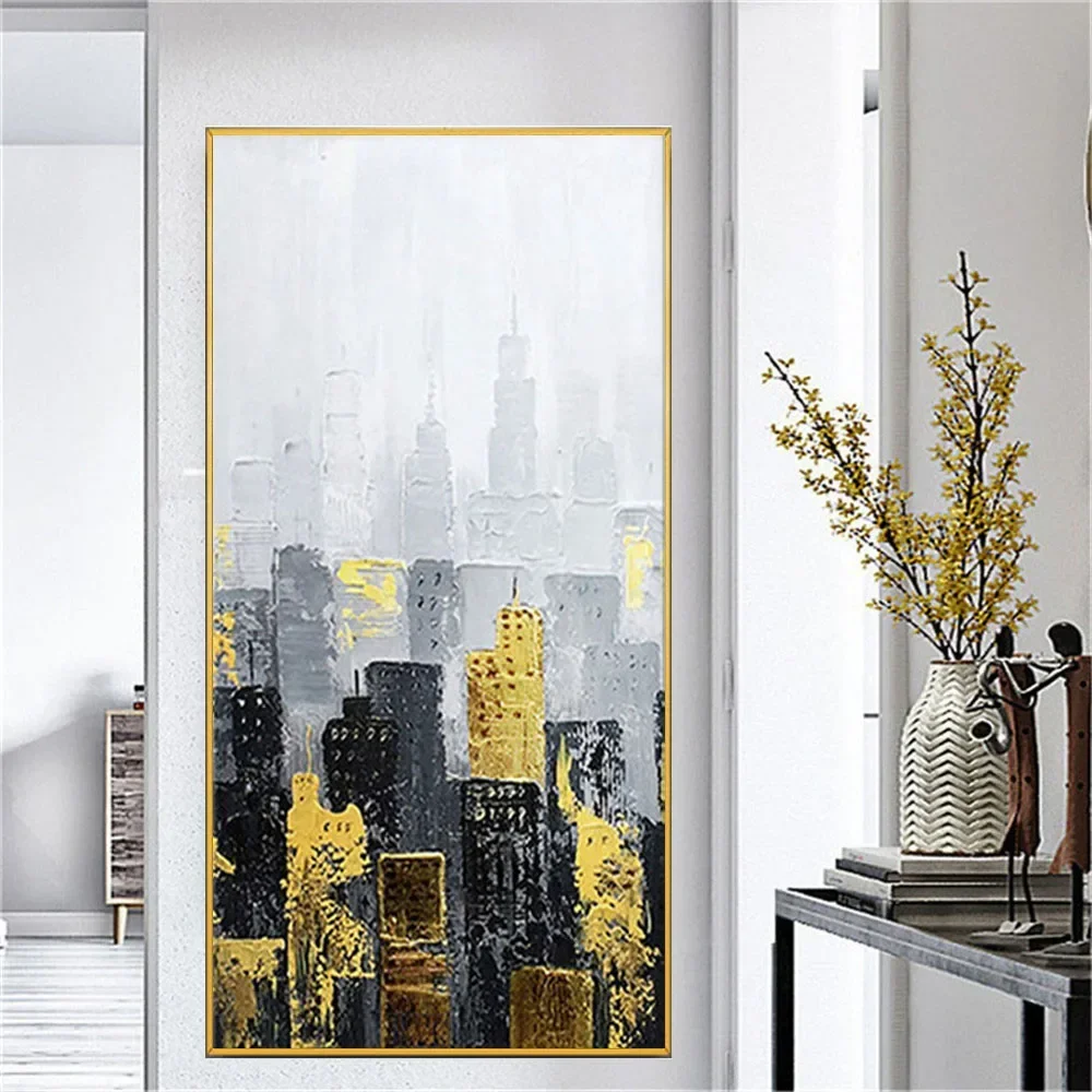 

Pure Hand-Painted Abstract Oil Painting On Canvas Thick Oil Texture Gold City Wall Picture Modern Wall Art For Living Room Decor