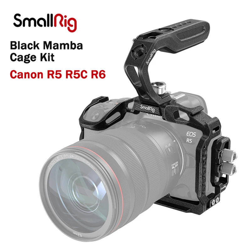 SmallRig Black Mamba Camera Cage with HDMI cable clamp and Top Handle Kit for Canon EOS R5 R6 R5 C Camera 3233/3234
SmallRig Black Mamba Camera Cage with HDMI cable clamp and Top Handle Kit for Canon EOS R5 R6 R5 C Camera 3233/3234