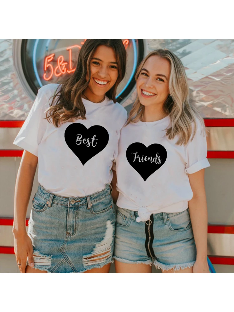 

Женские футболки с принтом «Best Friends Love» и круглым вырезом в стиле Харадзюку; Эстетичные летние уличные футболки; Ulzzang Tumblr; Топы; Camisetas