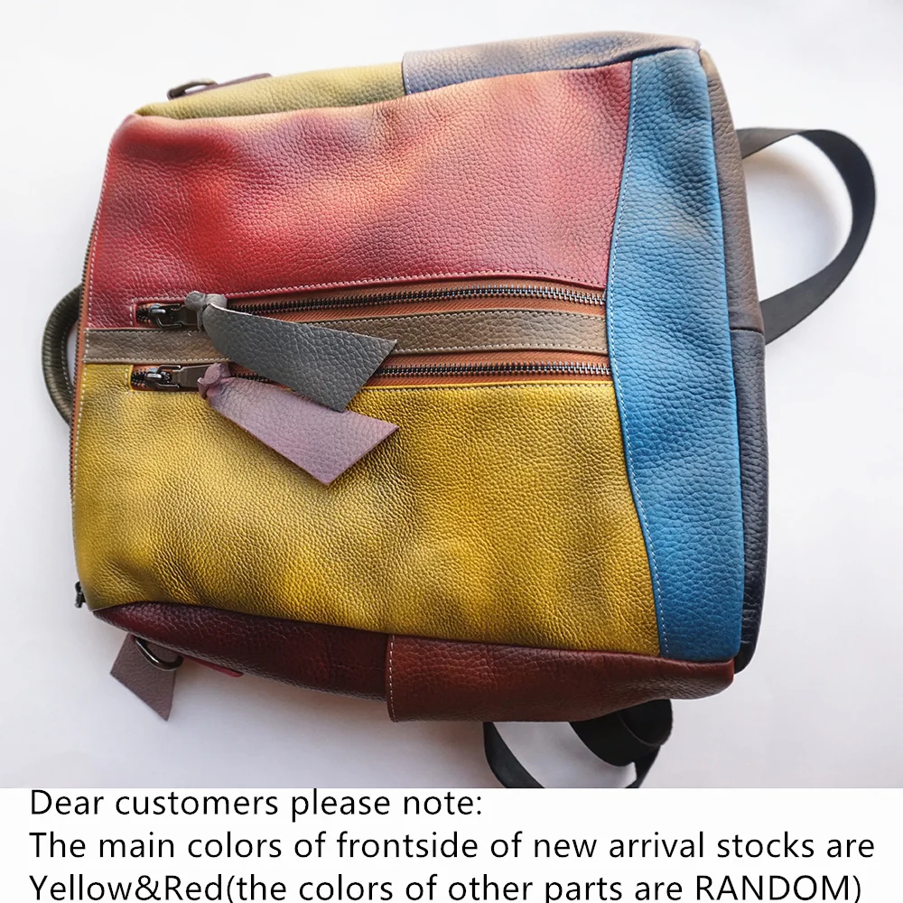 

Retro Women Genuine Leather Backpack Patchwork Random Color Luxury Bag High Quality Backpacks For School Teenagers Girls