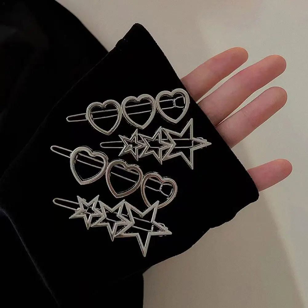 

2pcs Y2K Spicy Girl Star Hairpin Sweet Cool Girl Hollow Out Five-pointed Star Heart Hairpin Fashion New Woman Hair Accessories