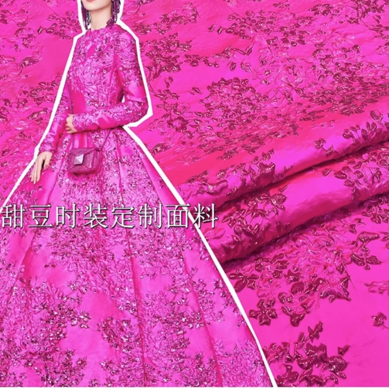 

Golden Silk Yarn Weaving Jacquard Brocade Fabric Flower Suit Coat Fashion Windbreaker Set Cloth for Dress Sewing Per Meter