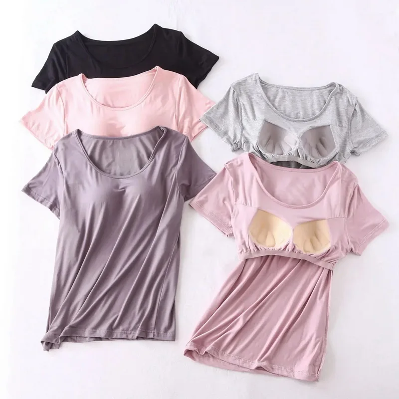 Korean style Women Modal Bra-T with Chest Pads Big Size Fitness T-Shirt 2023 Gym Clothing Women Sports Workout Jogging T-shirt
Korean style Women Modal Bra-T with Chest Pads Big Size Fitness T-Shirt 2023 Gym Clothing Women Sports Workout Jogging T-shirt