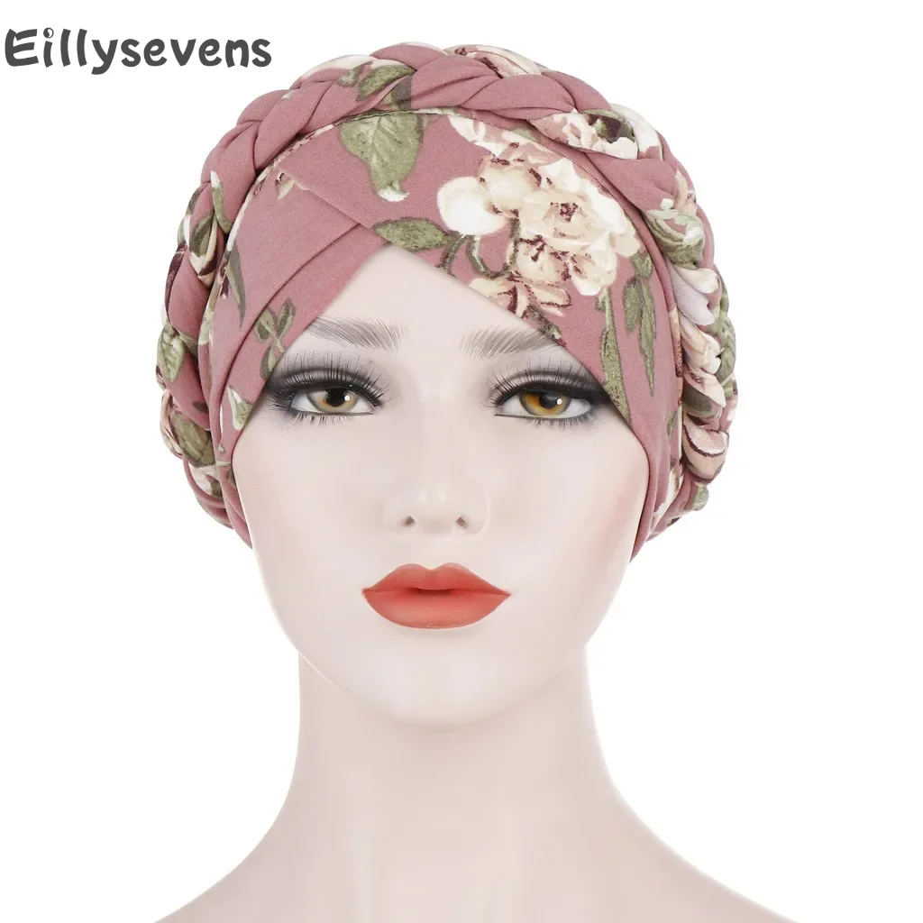 

Muslim headscarf flower print thin breathable headcloth milk silk scarf turban hood can hide hair Indian hat windproof sunproof