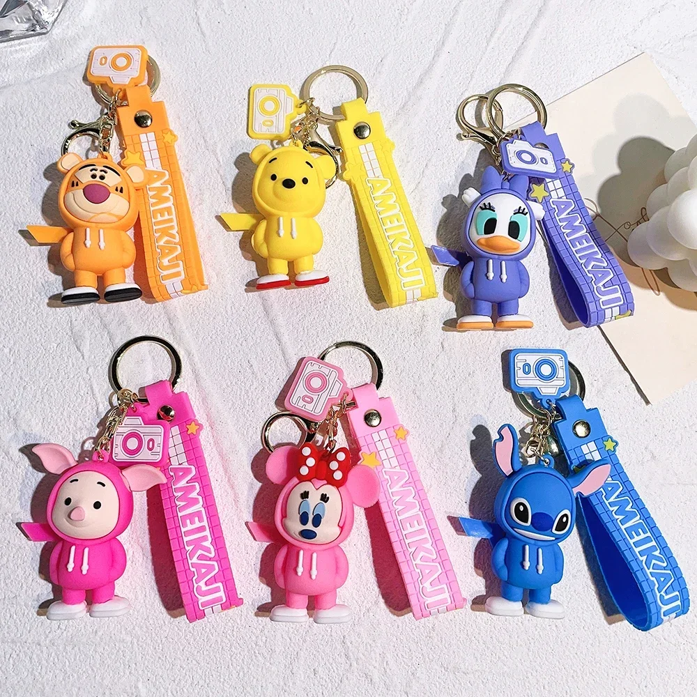 

Cartoon Mickey Minnie Keychain Anime Stitch Doll Women Couple Bag Pendant Key Chain Keyring Accessories Friends Gift