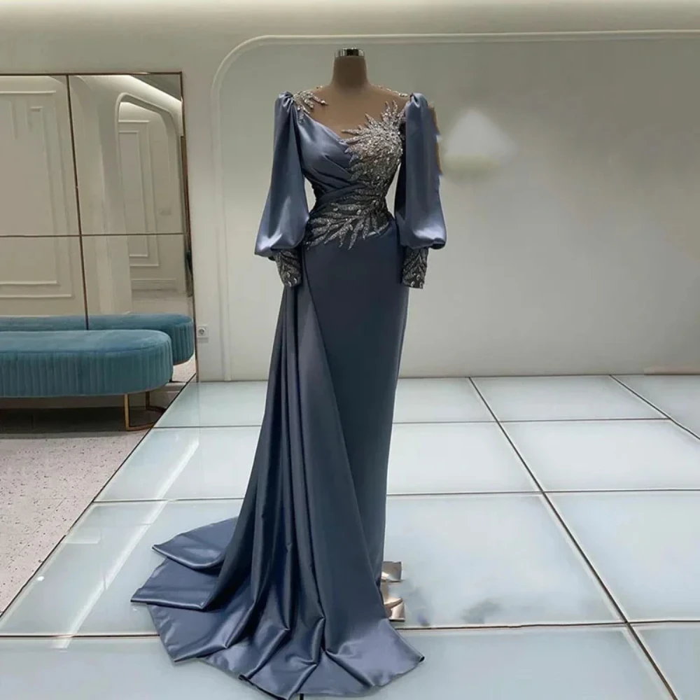 2024 New Blue Exquisite Mermaid Evening Dresses Pleated Appliques Party Prom Gowns V-Neck Long Sleeves Satin Vestidos De Fiesta
2024 New Blue Exquisite Mermaid Evening Dresses Pleated Appliques Party Prom Gowns V-Neck Long Sleeves Satin Vestidos De Fiesta