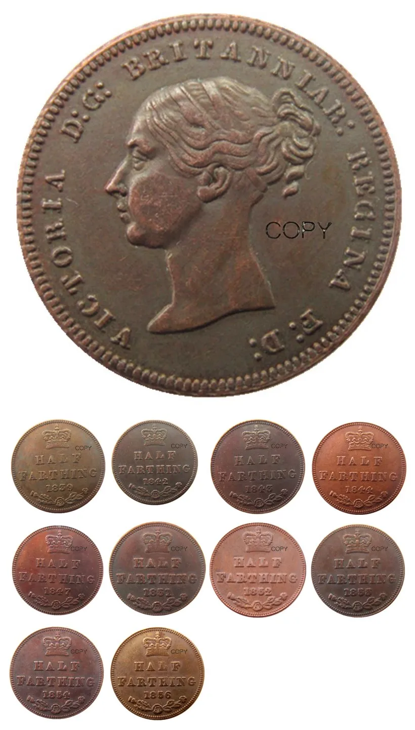 

A Set Of(1839-1856) 10pcs UK Great Britain / Ceylon Victoria Half Farthing copy coins