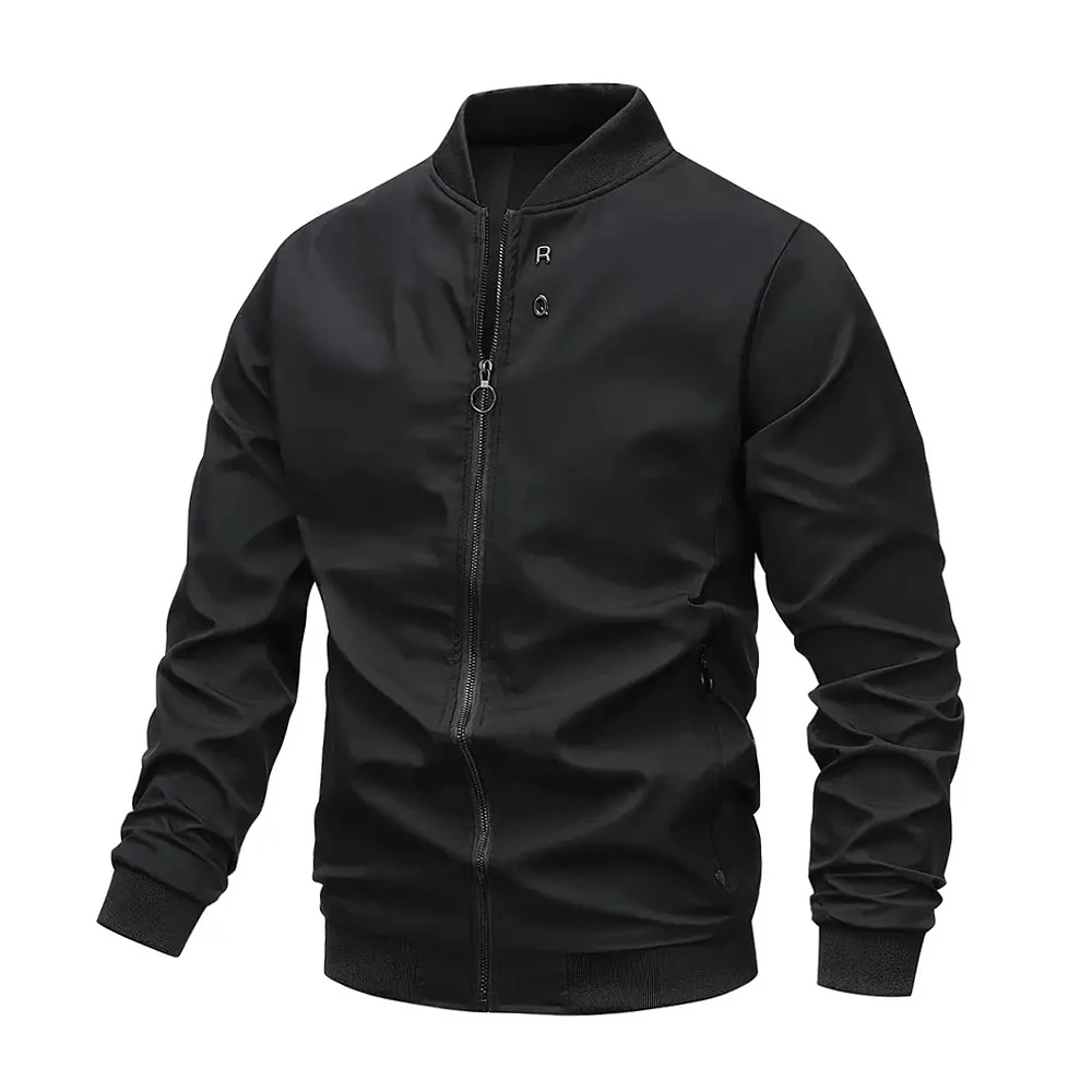 

Men's Casual Jackets With Zipper Pockets Soild RQ Letter Metal Decoration Clothes Outerwear Best Sellers