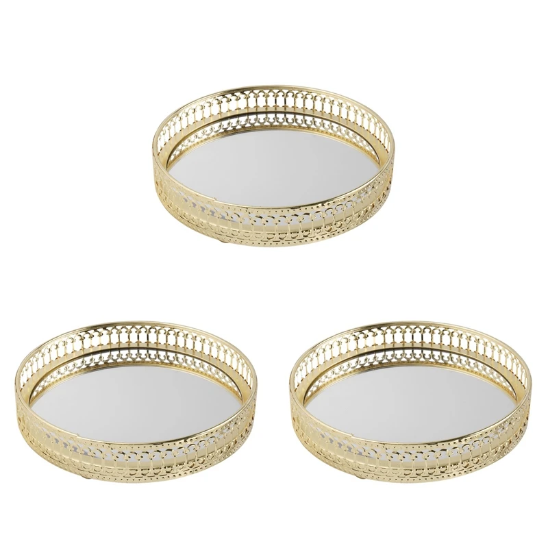 3X Golden Iron Jewelry Storage Tray Glass Mirror Makeup Manager Desktop Cosmetic Dessert Decorative Display Tray 17.5Cm
3X Golden Iron Jewelry Storage Tray Glass Mirror Makeup Manager Desktop Cosmetic Dessert Decorative Display Tray 17.5Cm