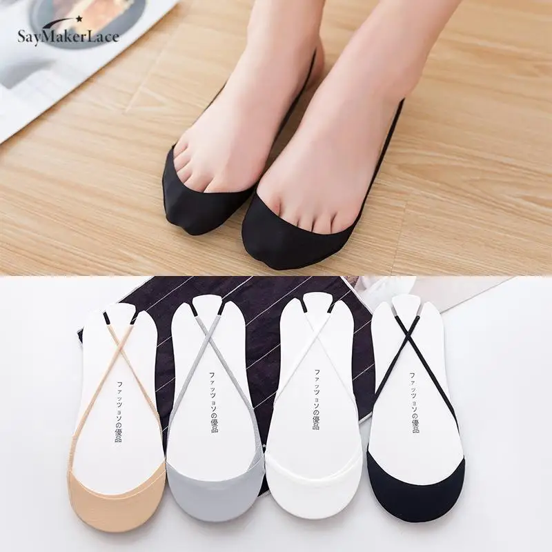 

1Pair Women Summer Ultra-Thin Invisible Boat Socks For High Heels Shoes Non-Slip Socks Ice Silk Half-Palm Suspender Sock