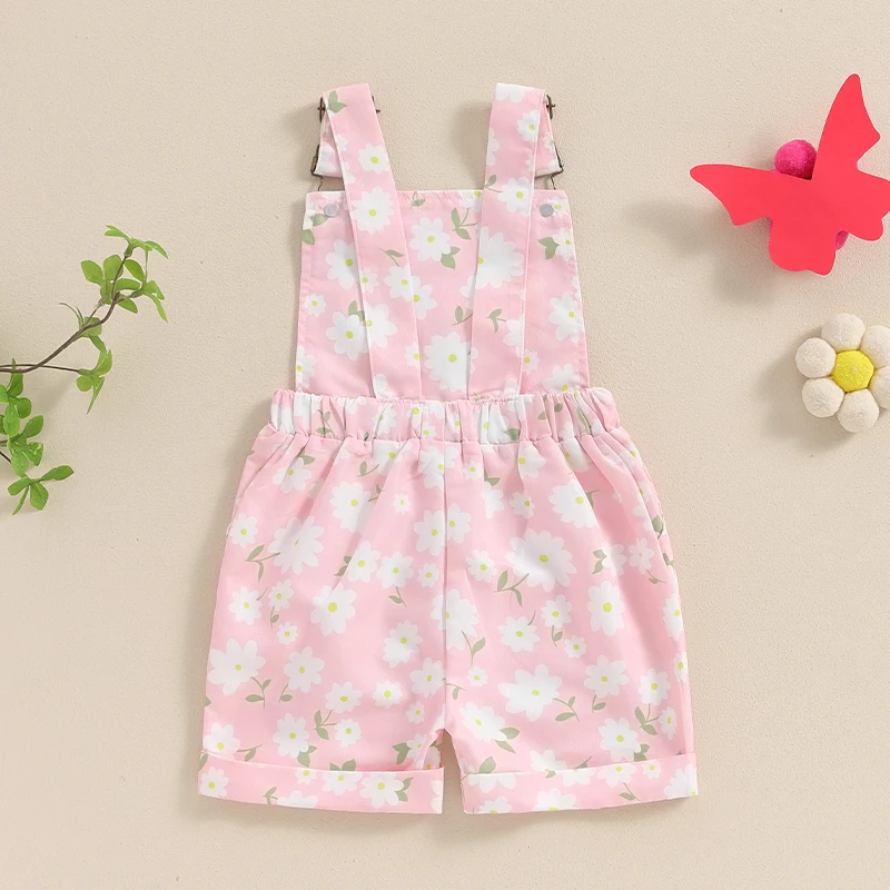 

Toddler Baby Girl Overalls Summer Clothes Sleeveless Sunflower Romper Floral Jumpsuit Button Suspender Outfit