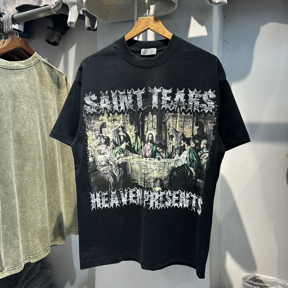 

Summer Saint Tears T-shirt For Men Women Top Quality Jesus Print Crew Neck Cotton Saint Michael Tee Hip Hop Short Sleeve T-shirt