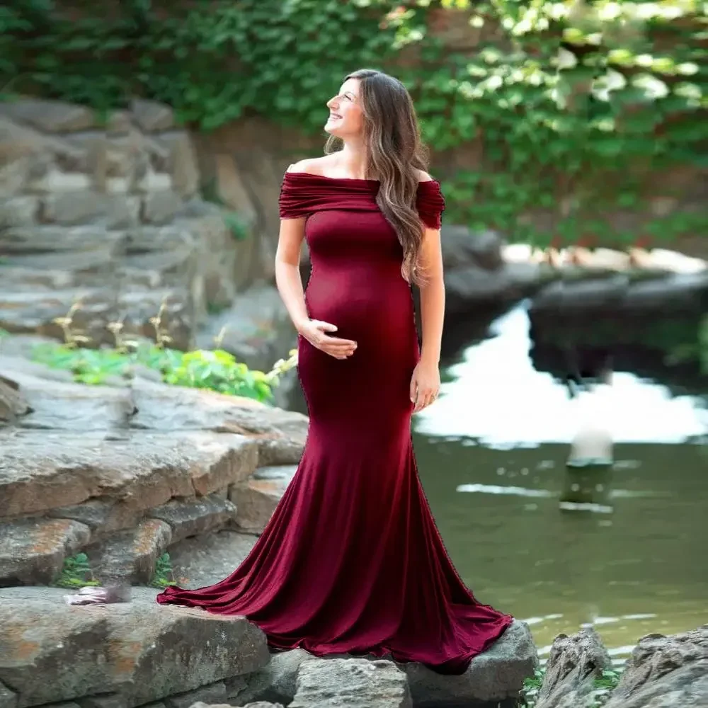 

Shoulderless Maternity Dresses Photography Props Long Pregnancy Dress For Baby Shower Photo Shoots Pregnant Women Maxi Gown