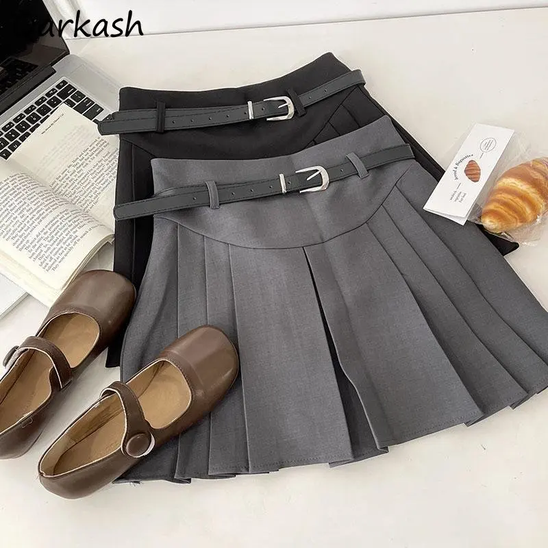 

Юбка женская Плиссированная, милая дизайнерская мини-юбка с ремнем, в стиле преппи, простая винтажная базовая одежда с завышенной талией для колледжа, на лето