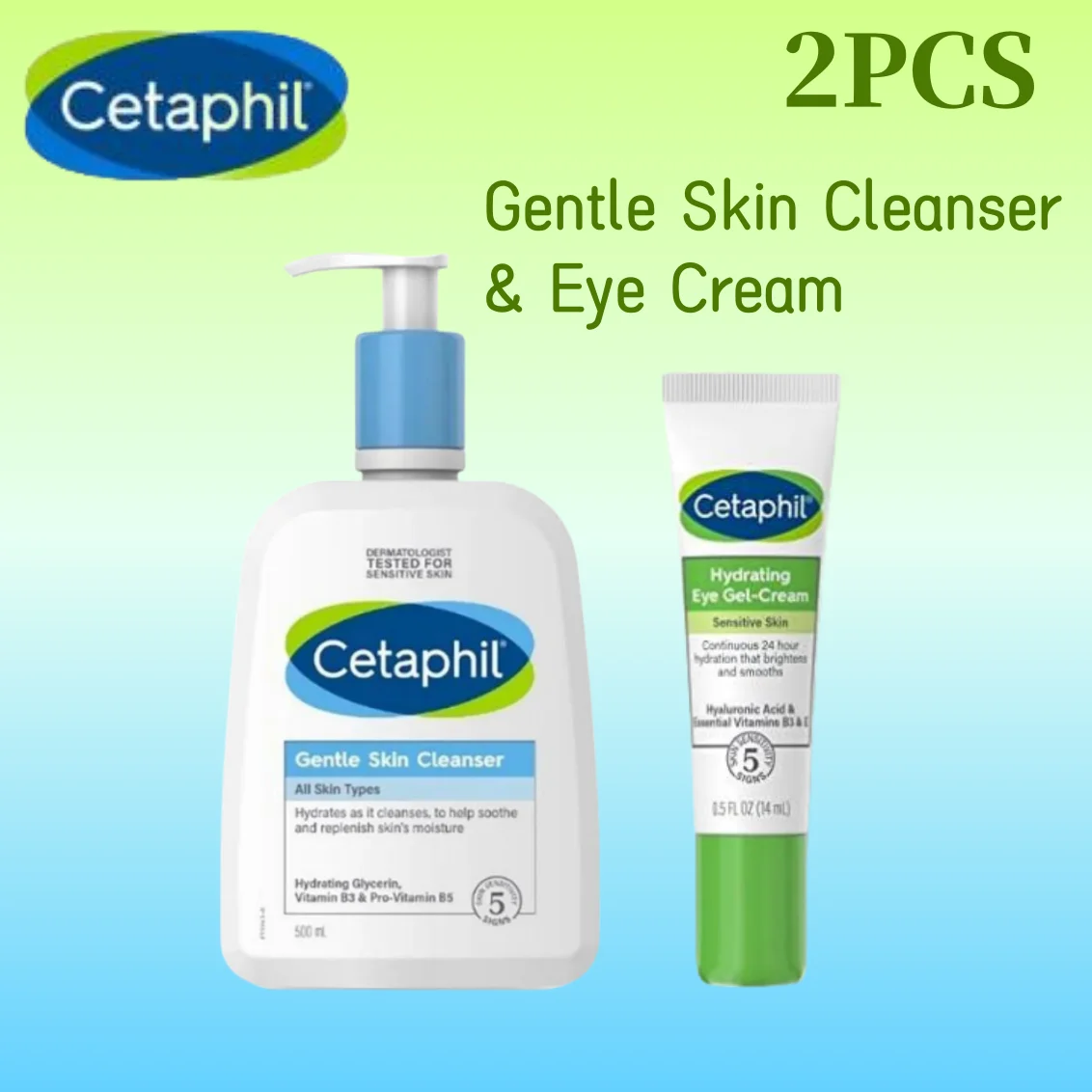 

2PCS Cetaphil Hydrating Eye Gel-Cream 14ml & Gentle Skin Cleanser 500ml Soothing Dry and Rough Skin Anti-aging Moisturizing