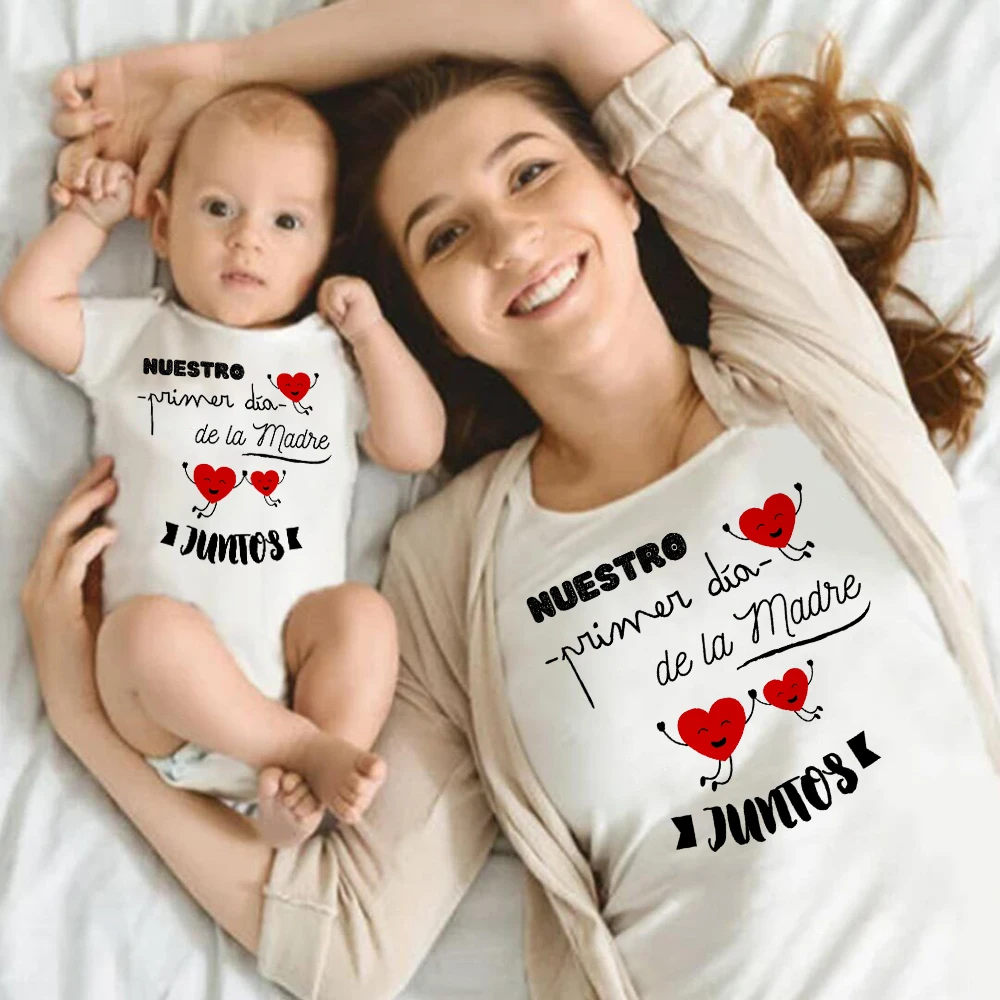 

Our First Mother's Day Family Matching Clothes Mommy and Me Shirt Fashion Mothers Day Mom & Baby Outfit Mama T-shirt Baby Romper