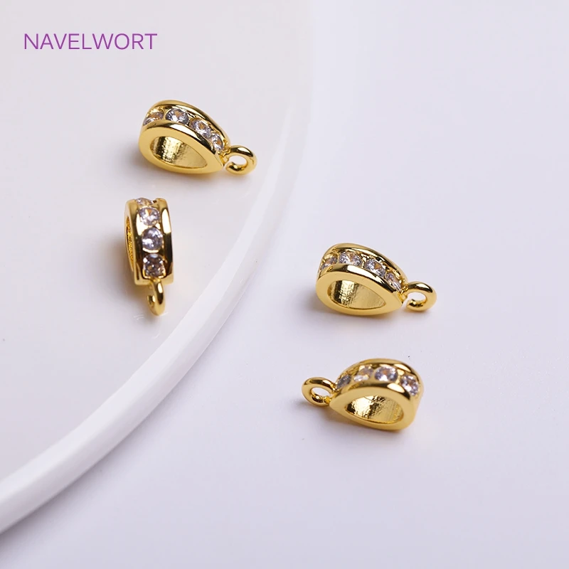 

18K Gold Plated Droplet Shape Pendant Bail Connector,Brass Inlaid Zircon Spacer Bead Hanger For Fashion Jewelry Making Findings