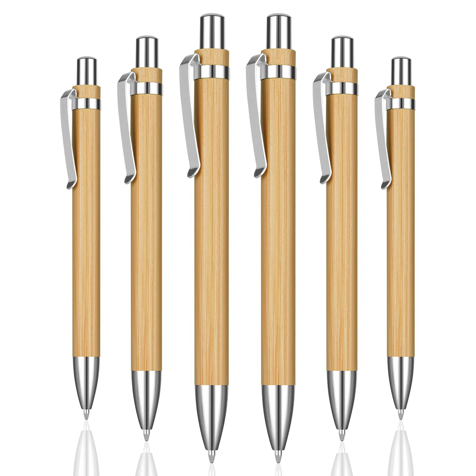 

5 шт., Бамбуковая деревянная шариковая ручка с наконечником 1,0 мм, синие и черные чернила, офисные и школьные канцелярские принадлежности, зеркальные шариковые ручки