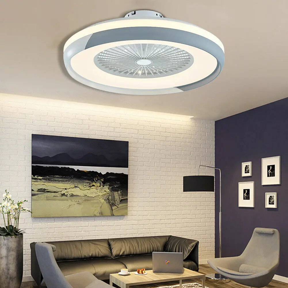 

18 Inch Modern SMD LED Ceiling Mounted Fan Light Dimmable Flush Mount Chandelier Fan 3 Adjustable Speed Pendent Fan Lamp Bedroom