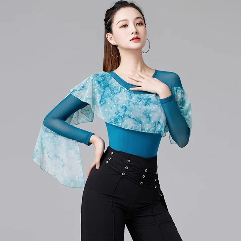 

Ballroom Dance Tops 3 Colors Long Sleeve Waltz Dancing Performance Clothes Tango Dance Practice Wear Latin Dancewear DL11110