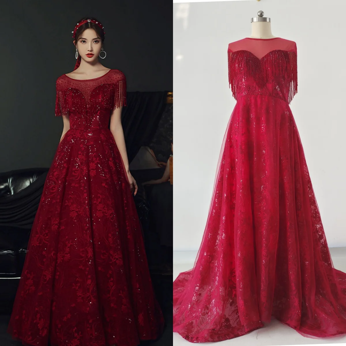 Feelingarden Plus size Evening Dress Burgundy Beads O-Neck Tassel Embroidery Floor-Length A-Line Woman Formal Party Gowns A1009
Feelingarden Plus size Evening Dress Burgundy Beads O-Neck Tassel Embroidery Floor-Length A-Line Woman Formal Party Gowns A1009