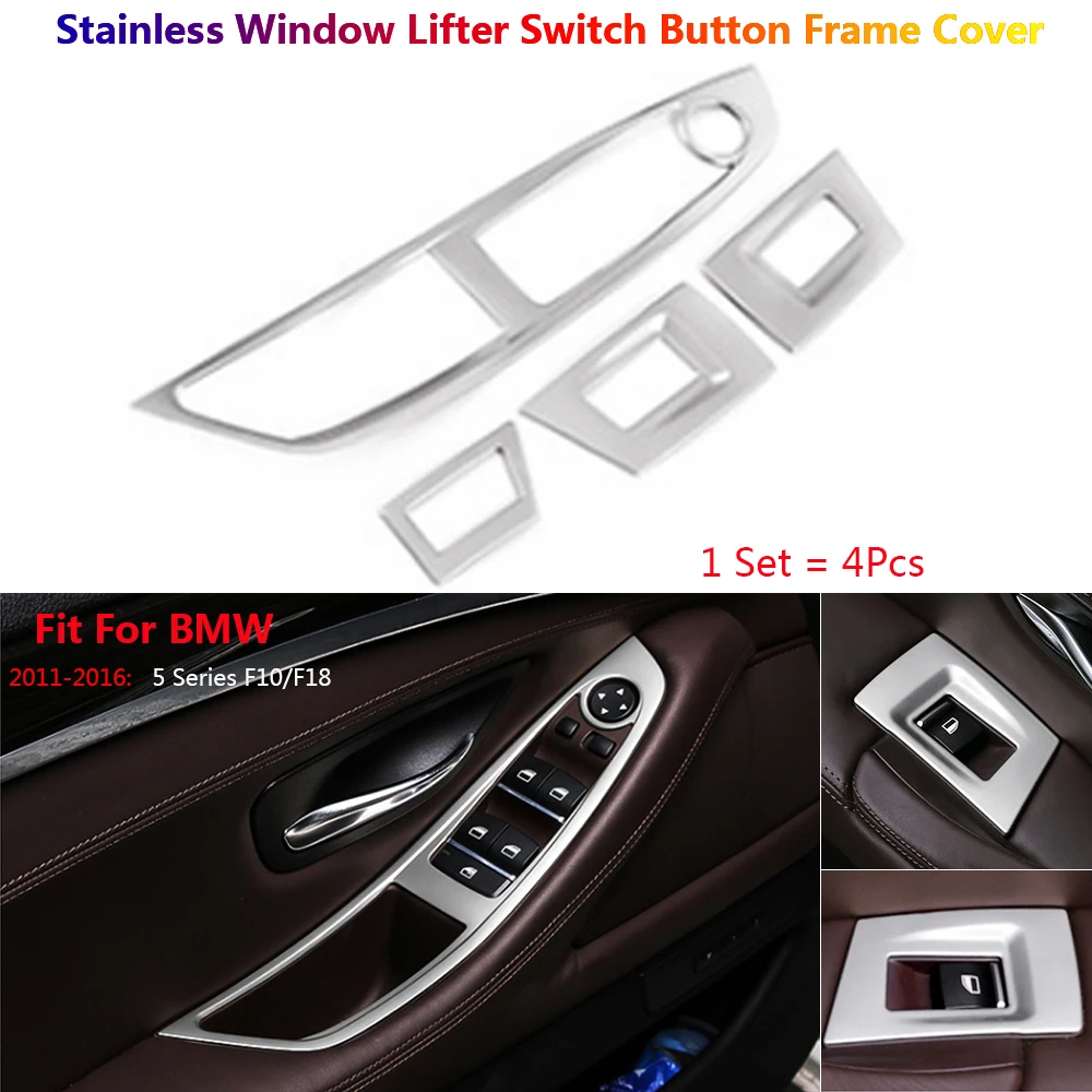 

4Pcs Stainless Steel Door Window Lift Switch Button Frame Cover Trim For BMW 5 F10 F11 F18 Interior Accesoire Voiture Auto Para