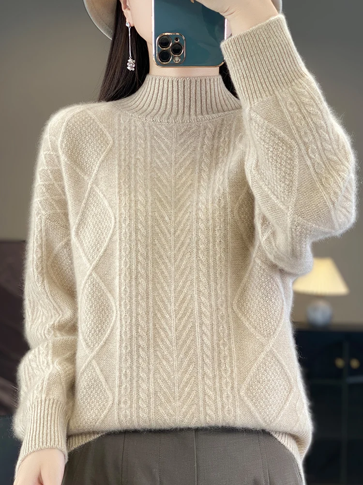 Half turtleneck twist 100% pure cashmere sweater women's autumn/winter thick long-sleeved sweater loose sweater knit base
Half turtleneck twist 100% pure cashmere sweater women's autumn/winter thick long-sleeved sweater loose sweater knit base