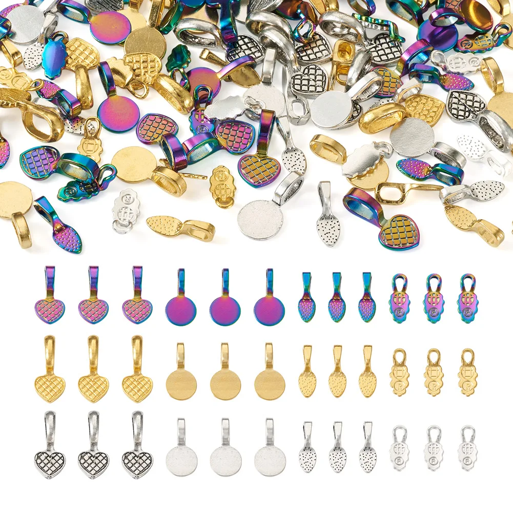 Pandahall 120Pcs Mixed Color Flat Round Teardrop Alloy Glue-on Flat Pad Bail Pendants Charms Connector Hanger for Jewelry Making
Pandahall 120Pcs Mixed Color Flat Round Teardrop Alloy Glue-on Flat Pad Bail Pendants Charms Connector Hanger for Jewelry Making