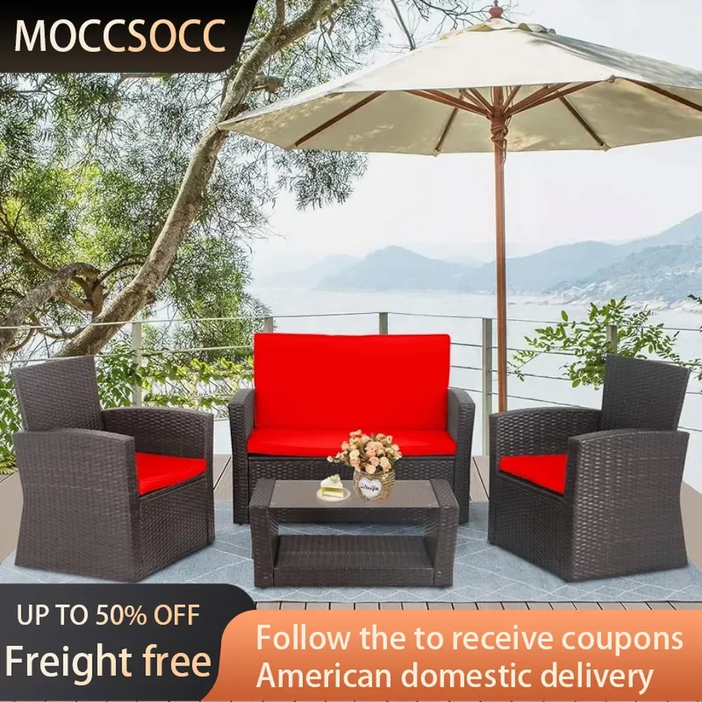 4 Pieces Patio Set, Outdoor PE Rattan Wicker Sofa Furniture Set with Soft Cushions and Glass Coffee Table ,Red Freight free
4 Pieces Patio Set, Outdoor PE Rattan Wicker Sofa Furniture Set with Soft Cushions and Glass Coffee Table ,Red Freight free
