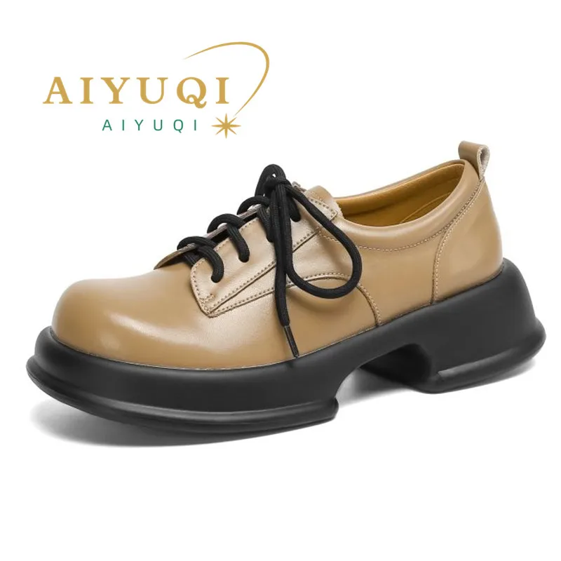

AIYUQI Platform Loafers Women 2023 New Style Preppy Girl Shoes British Round Toe Lace-up Casual Chunky Ladies Shoes