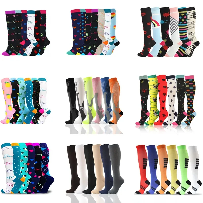 

3/5/6 Compression Socks Women Varicose Veins Swelling Pregnancy Elasticity Knee Length Socks Men With Running Basketball Cycling