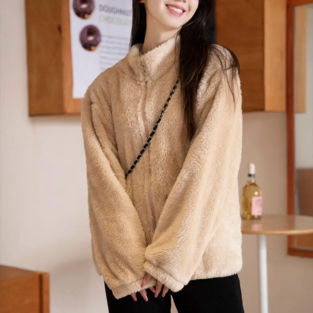 Winter Coat Women Stand Collar Neck Protection Cozy Plush Thin Long Sleeve Solid Color Zip Up Cardigan Pockets Lady Jacket 자켓
Winter Coat Women Stand Collar Neck Protection Cozy Plush Thin Long Sleeve Solid Color Zip Up Cardigan Pockets Lady Jacket 자켓