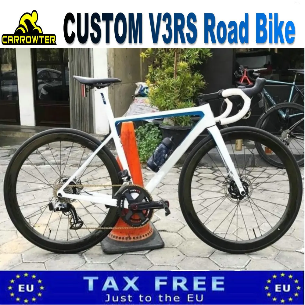 

V3Rs Road Complete Bike DISC Brake White Blue Carbon bike with 105 R7020 disk Groupset 50mm disc Carbon wheelset